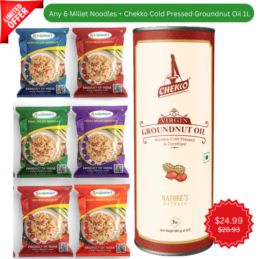 6 Millet Noodles & 1L Chekko Cold Pressed Virgin Groundnut Oil