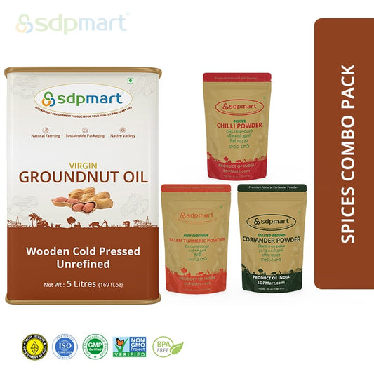 SDPMart 5L Peanut Oil + Turmeric + Coriander + Chilli Powders - SDPMart